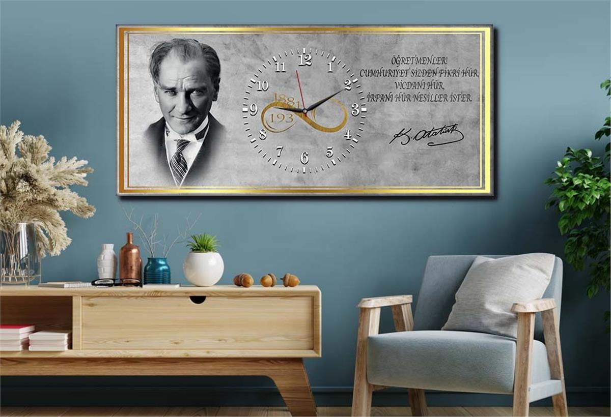 Atatürk Sonsuz  Saatli Cam Tablo  50x110cm